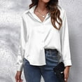 thumbnail image 2 of Women's Tops Satin Satin Imitation Silk Long Sleeved Button Down Blouse Shirts for Women, 2 of 5
