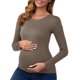 thumbnail image 1 of INSPIRE CHIC Camisetas de Maternidad con Fruncidos de Mujer, Camisas de Manga Larga, Blusas Casuales, Camiseta Básica Ropa 2025 X-Large Camel, 1 of 6
