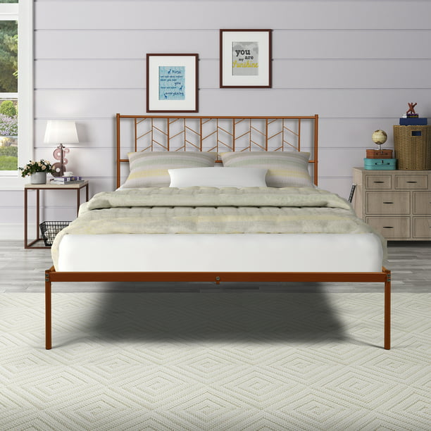 Headboard Metal Queen Bed Frame, Wood Queen Bed Frame No Box Spring