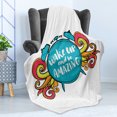 thumbnail image 4 of Saying Soft Flannel Fleece Throw Blanket, Positive Message on Alarm Clock Wake up and Be, Cozy Plush for Indoor and Outdoor Use, 50" x 70", Sky Blue Dark Coral, by Ambesonne, 4 of 5