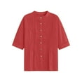 thumbnail image 7 of Perfectbot Women's Cotton Linen Button Down Shirts Half Sleeve Pleated Lightweight Comfy Summer Casual Blouses, 7 of 7