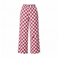 thumbnail image 5 of BRELIL Women Plus Size Wide Leg High Waisted Trousers with Pockets Plaid Casual Streetwear Long Pants Baggy Palazzo Pants Fall Winter Outfits, Red XL, 5 of 8
