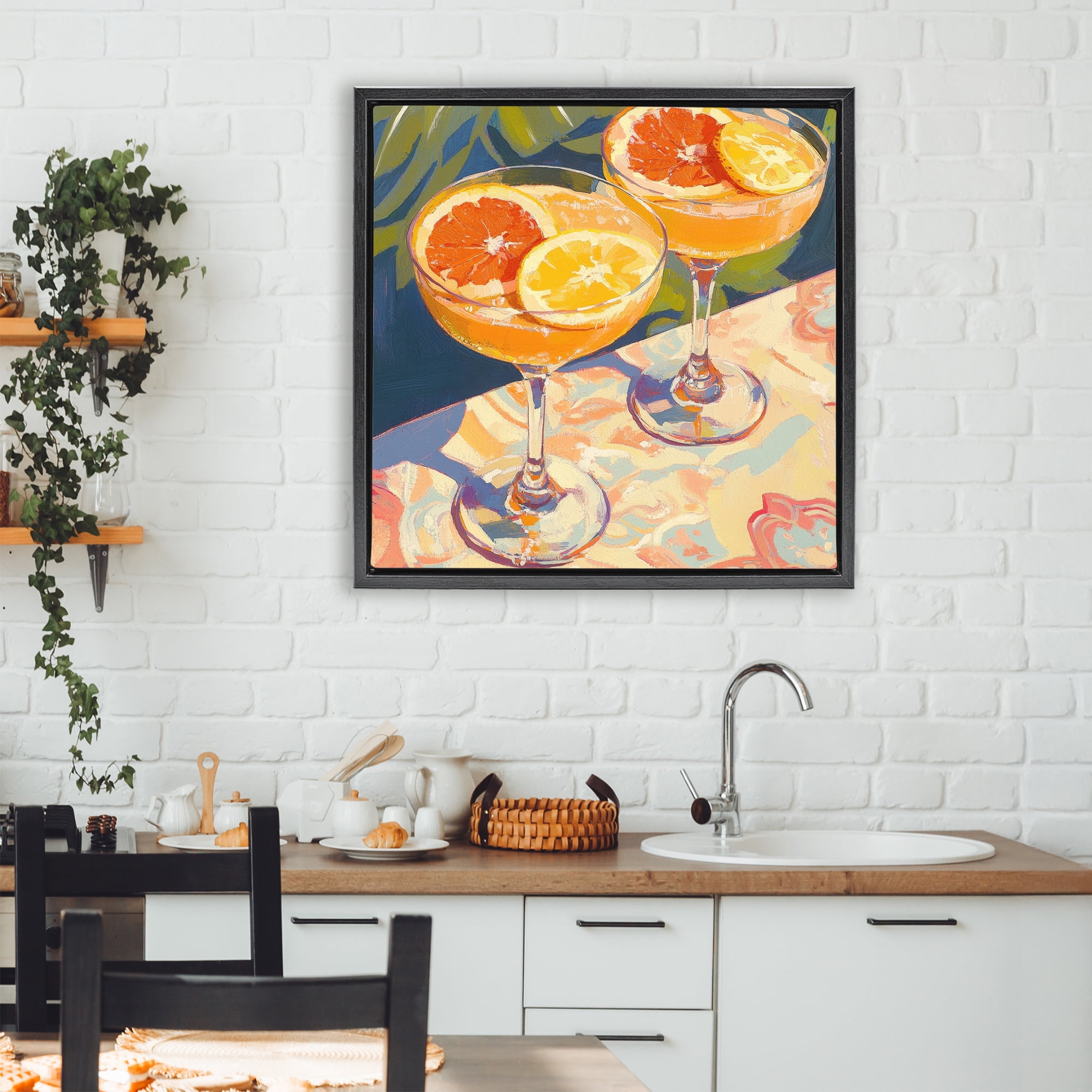 Stupell Industries Fruity Summer Cocktails Black Framed Floater Canvas Wall Art, design by Petal Prints Design