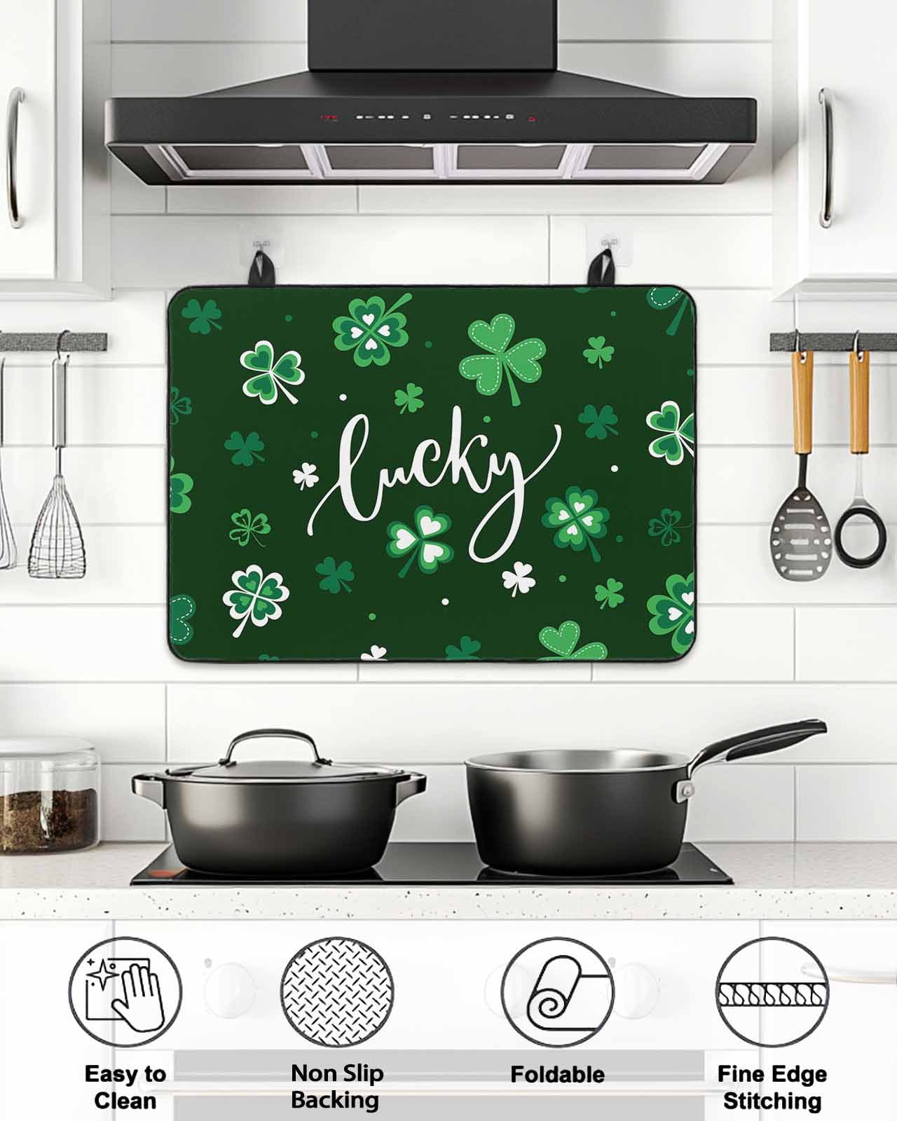 Stove Top Covers for Electric Stove, Lucky Ireland, Glass Stovetop Cover Protector, St. Patrick's Day Spring Shamrock Green Induction Cooktop Protector Oven Mat for Kitchen Countertop 24"x21"