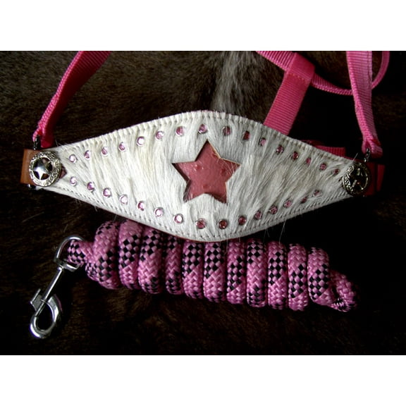 Horse Noseband Tack Bronc Leather HALTER Tiedown Lead Rope 28011
