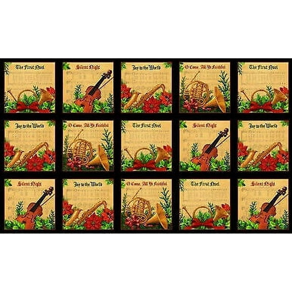 Musical Christmas Black 23 x 43in Panel by Elizabeths Studio Sold By the Panel