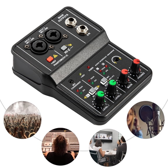 2 Channel Mini Audio Mixer Bluetooth USB DJ Sound Mixing Console Amplifier Studio Mixer