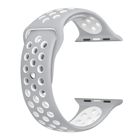 Silicone Apple Watch 2 Series 1 Strap Breathable Sports Wristbands 38mm - Silver + White (WB01-4)