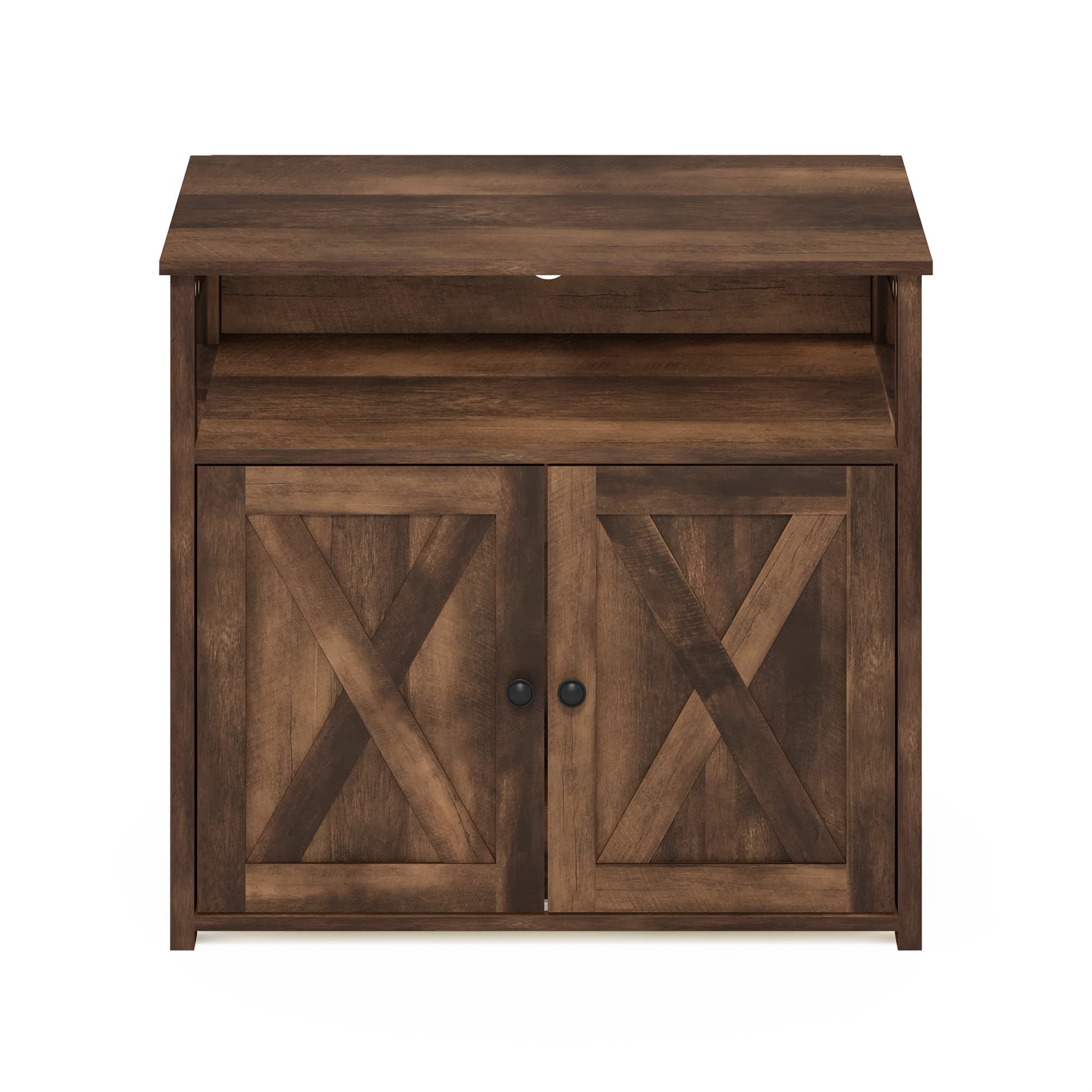 Furinno Peli Farmhouse Cat Litter Cabinet Storage with 2 Doors, Rustic Brown