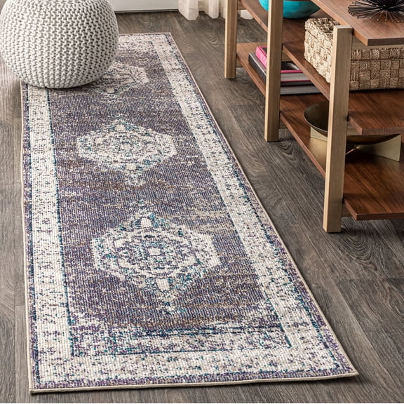 JONATHAN Y CALIFORNIA VINTAGE 2 x 8 Runner Rug, Ankara Vintage Medallion - Gray/Ivory, CAV105A-28