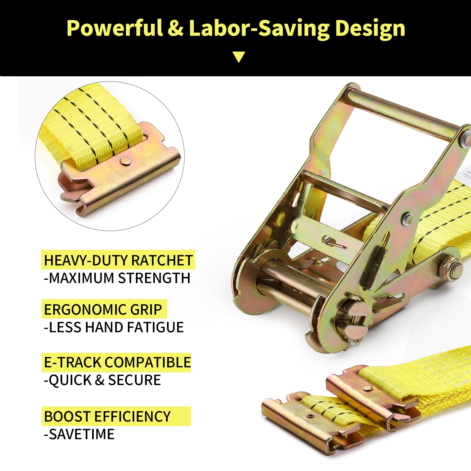 E Track Ratchet Straps Cargo Tie-Downs, 4 Pack 2'' x 12 ft Heavy Duty Yellow Tie-Down Rachet Straps,E Track Spring Fittings, Cargo Tie-Down Straps for Trucks, Trailers, Vans, Motorcycles, RVs