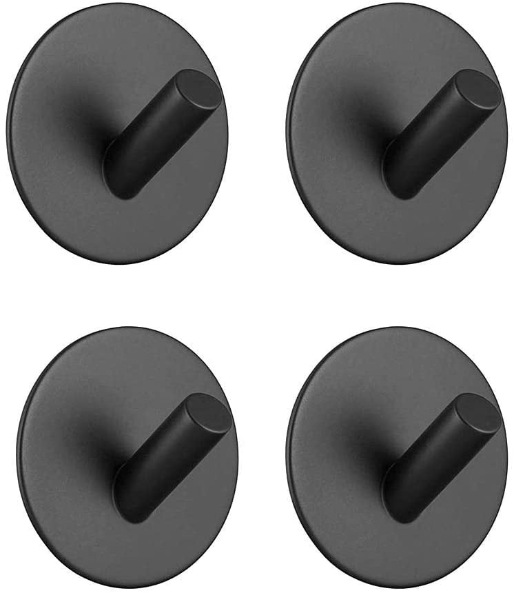 Matte Black Adhesive Hooks Heavy Duty Wall Hooks for Hanging Towel Hooks for Bathroom 4 Hooks