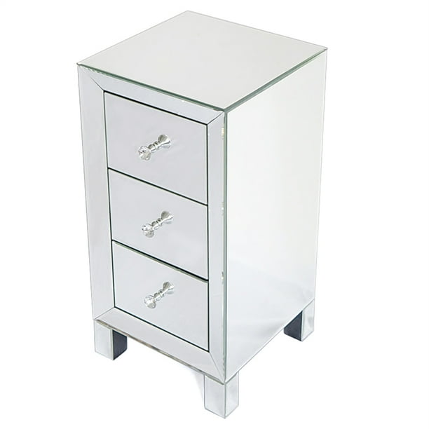 Modern and Contemporary Mirrored 3Drawers Nightstand Bedside Table
