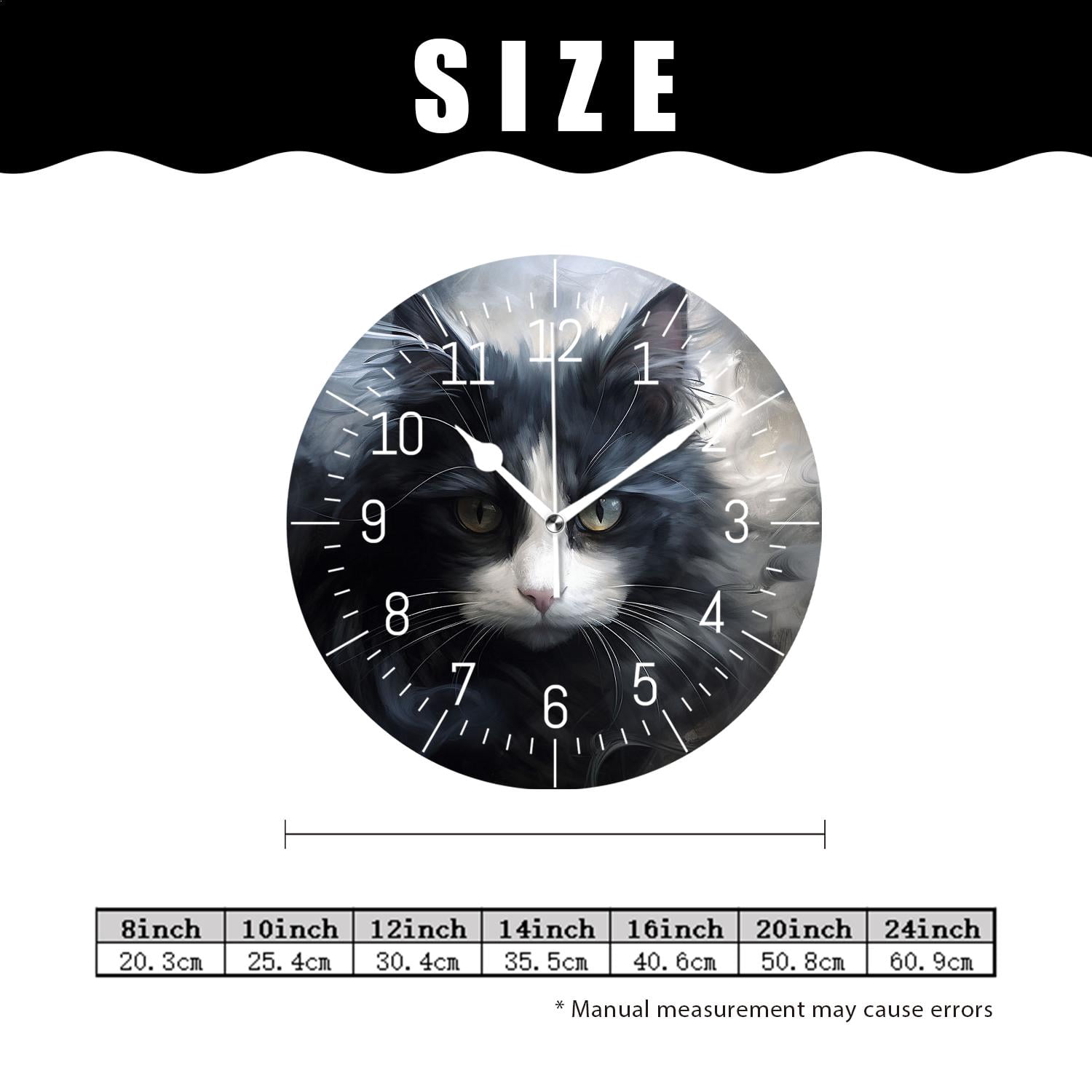 10 Inch Wall Clock Battery Operated Silent Clock Decorative for Office, Kitchen, Outdoor, Living Room，Black Cat Kitten Maine Coon Animal Creative