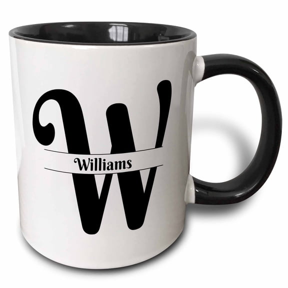 3drose, Bold Script Monogram W - Williams, 11oz Two-tone Black Mug