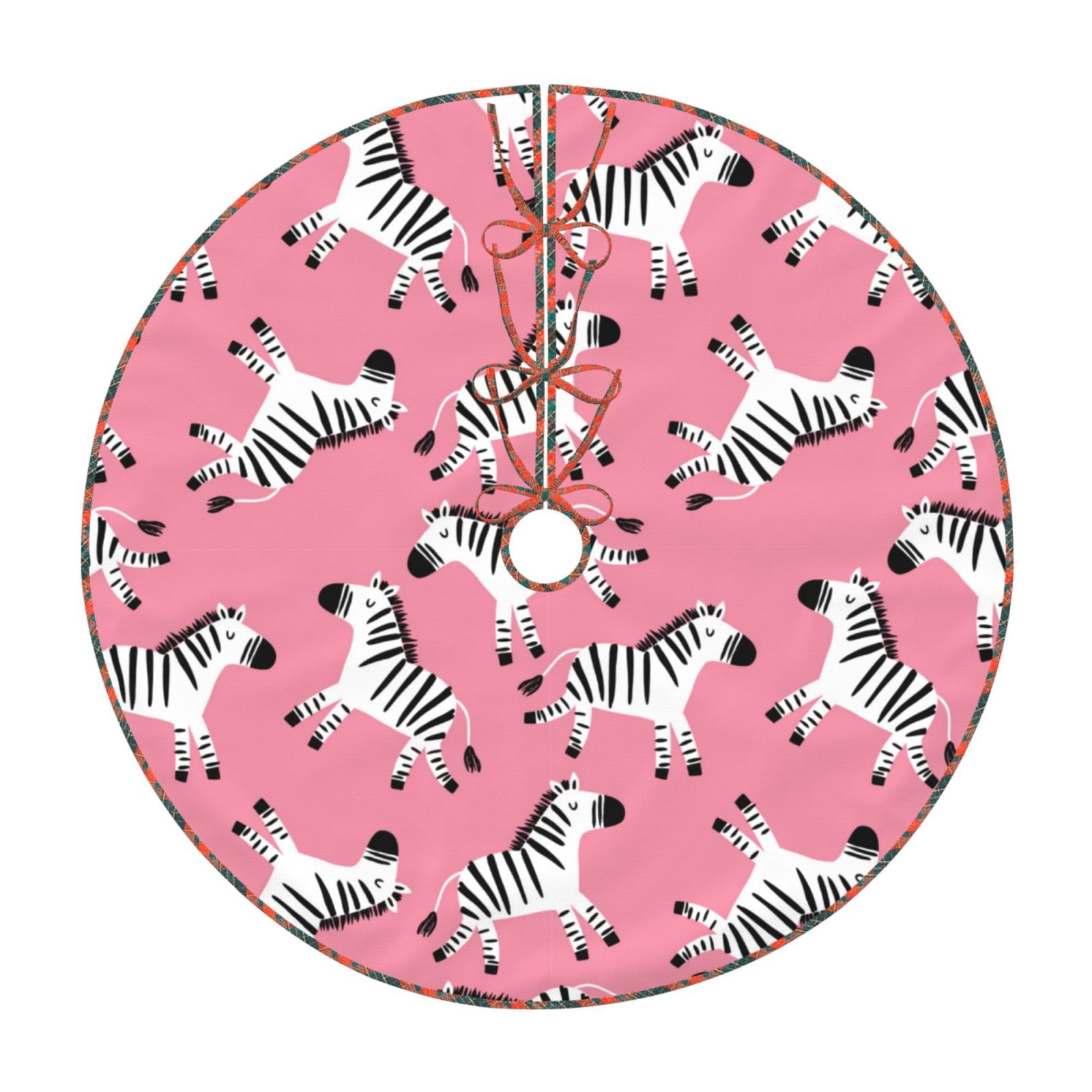 Fotbe Cute Cartoon Zebra Pattern Christmas Tree Skirt, Tree Skirts Plush Christmas Decorations, Christmas Tree Skirts Xmas Decorations Holiday Party Decor-30"