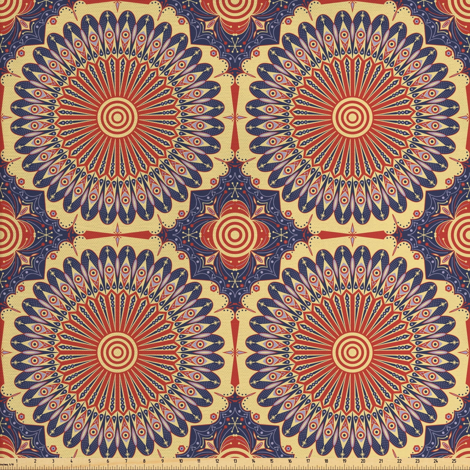 Mandala Fabric by The Yard, Round with Design Details Eastern Moorish