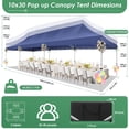 thumbnail image 5 of COBIZI 10x30 Heavy Duty Pop Up Canopy with 5 Sidewalls, Waterproof and UV50+ Party Tent for Weddings, Patio, Commercial Use, Includes Roller Bag & 4 Sandbags, Dark Blue, 5 of 9