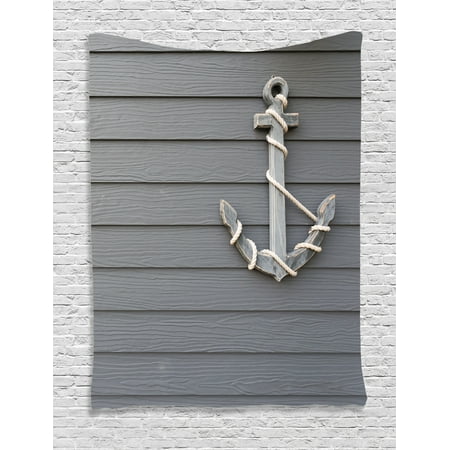 Wall Accessories Living Room Anchor Decor Wall Hanging Tapestry, Wooden Anchor With The Rope On The Wall Antique Navy Nature Adventure Theme Artwork, Bedroom Living Room Dorm Accessories, By Ambesonne ()