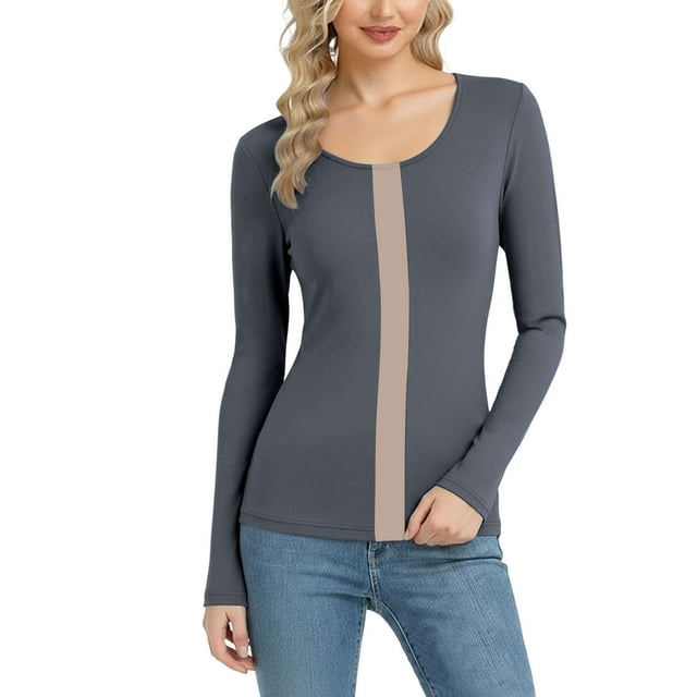 cfhntfmh Chandails à Manches Longues pour Femmes Col Ras du Cou Hauts Extensibles Décontractés Basiques Superposés Coupe Ajustée Entraînement T-Shirts Athlétiques