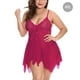 thumbnail image 1 of Ropa de dormir sexy para mujer, tangas de malla, vestido de encaje floral, ropa de dormir, rojo vino, 4XL Sweethay XX000049-24, 1 of 7