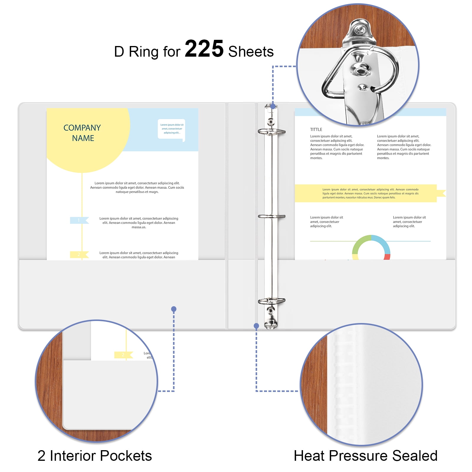 Comix Sturdy 1.5 inch D-Ring Binders,3 Ring Binder with Clear View Cover, Holds 350 Sheets Paper,6 Packs White 2mm-thick