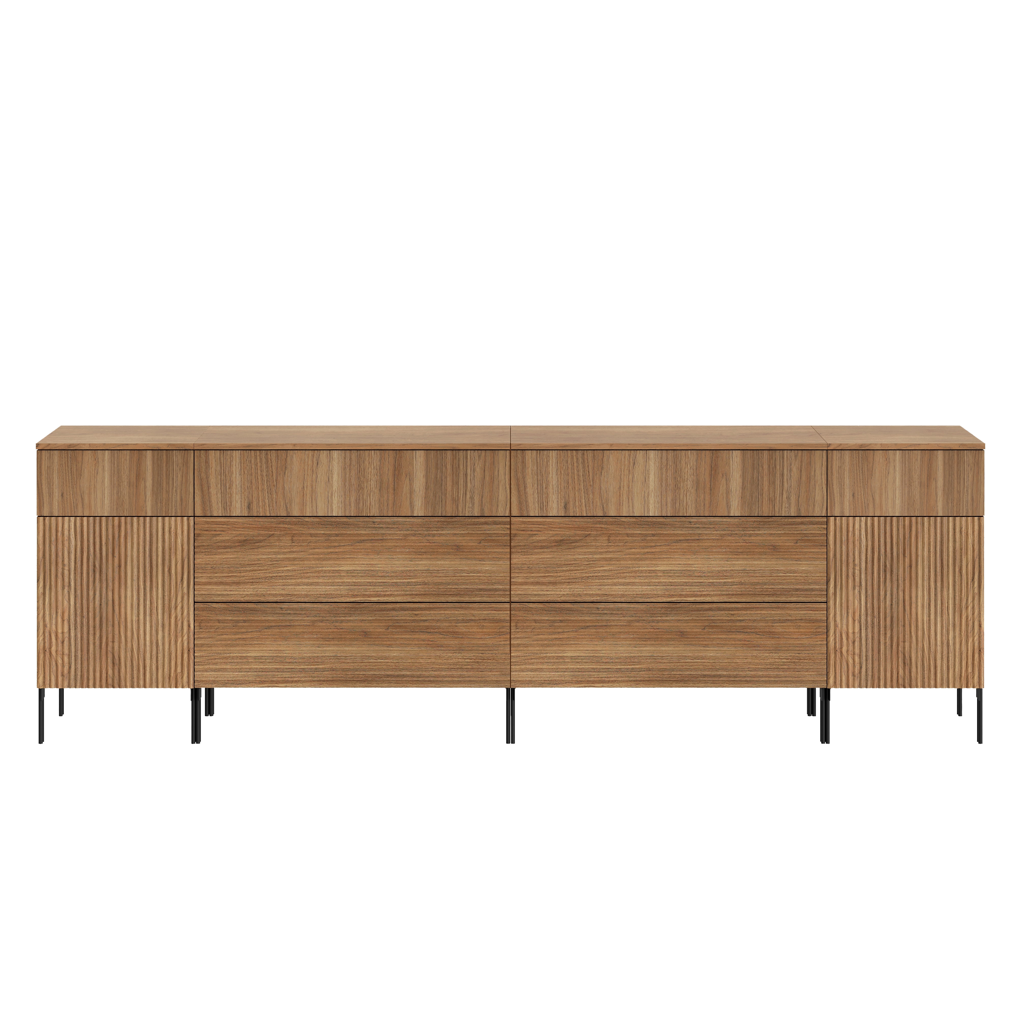 WAMPAT 94.5" 8 Drawer Dresser with Charging Station, Modern Fluted Wood Dresser with 2 Door Storage Cabinets, Push-to-Open Organizer for Bedroom, Living Room, Entryway