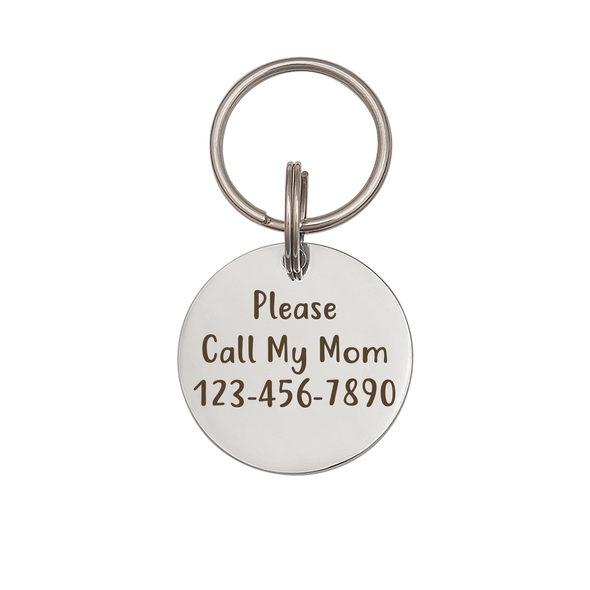 Anavia Stainless Steel Double Sided Round Name - Icon Engraved Dog & Cat ID Tag, Silver, M
