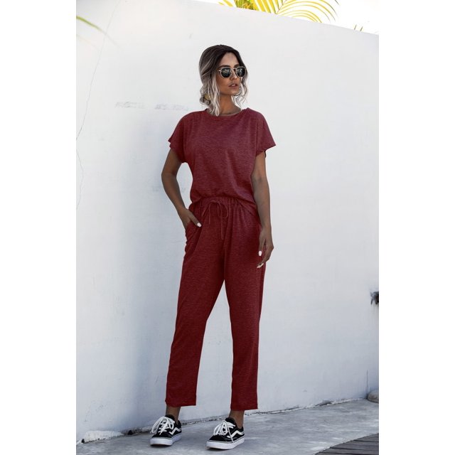 Nouveaux Ensembles Assortis pour Femmes Pantalons Longs Design Original Décontracté Col Rond Vêtements Couleur Unie