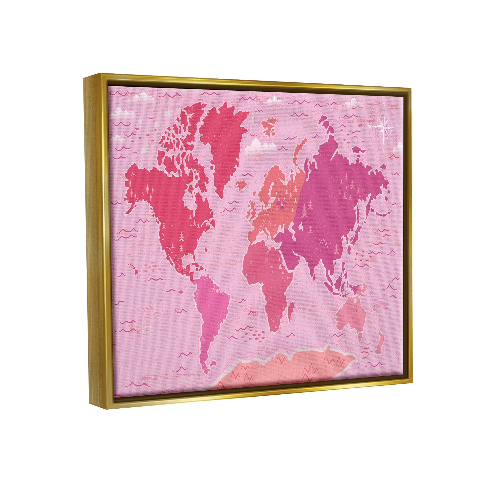 Stupell Industries Pink Tones World Map Atlas Countries Education Graphic Art Metallic Gold Floating Framed Canvas Print Wall Art, Design by Arrolynn Weiderhold