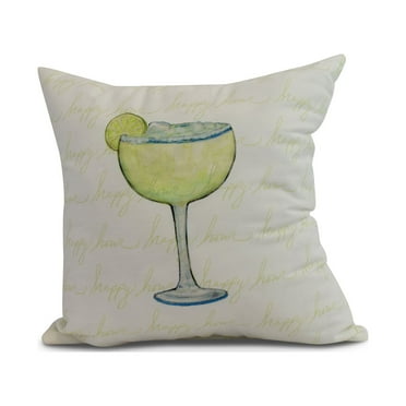 Simply Daisy, 16" x 16" Margarita Text Fade Happy Hour , Geometric Print Outdoor Pillow, Light Green