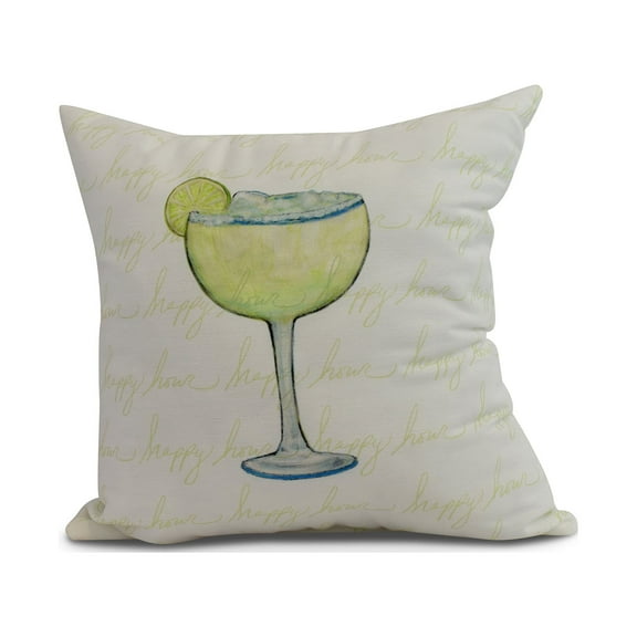 Simply Daisy, 20" x 20" Margarita Text Fade Happy Hour, Geometric Print Outdoor Pillow, Light Green