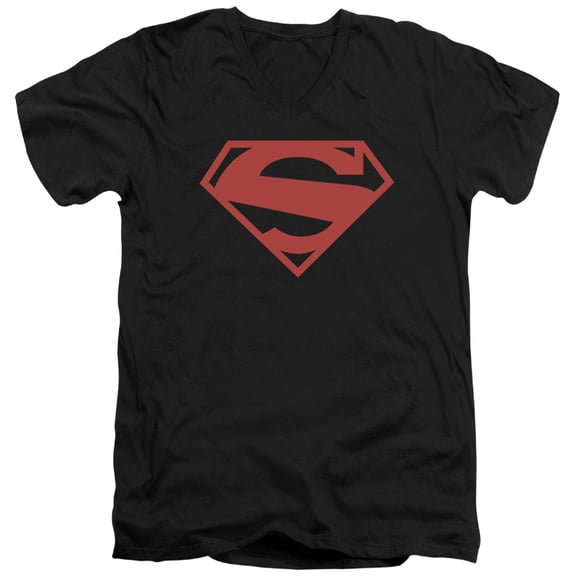 Superman 52 Red Block Adult V-Neck T-Shirt 30/1 T-Shirt Black