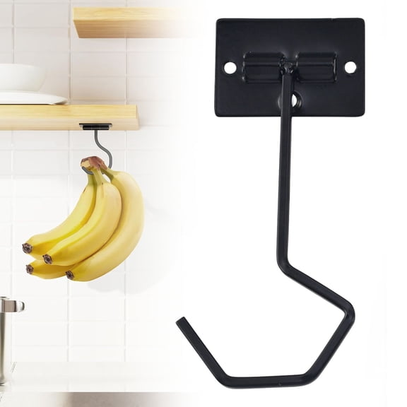 ZOURIH Self Adhesive Banana Hook Under Cabinet Foldable Banana Hanger Black Metal Under Counter Banana Hook to Keep Bananas Fresh Banana Holder for Kitchen RV Space Saving,Black