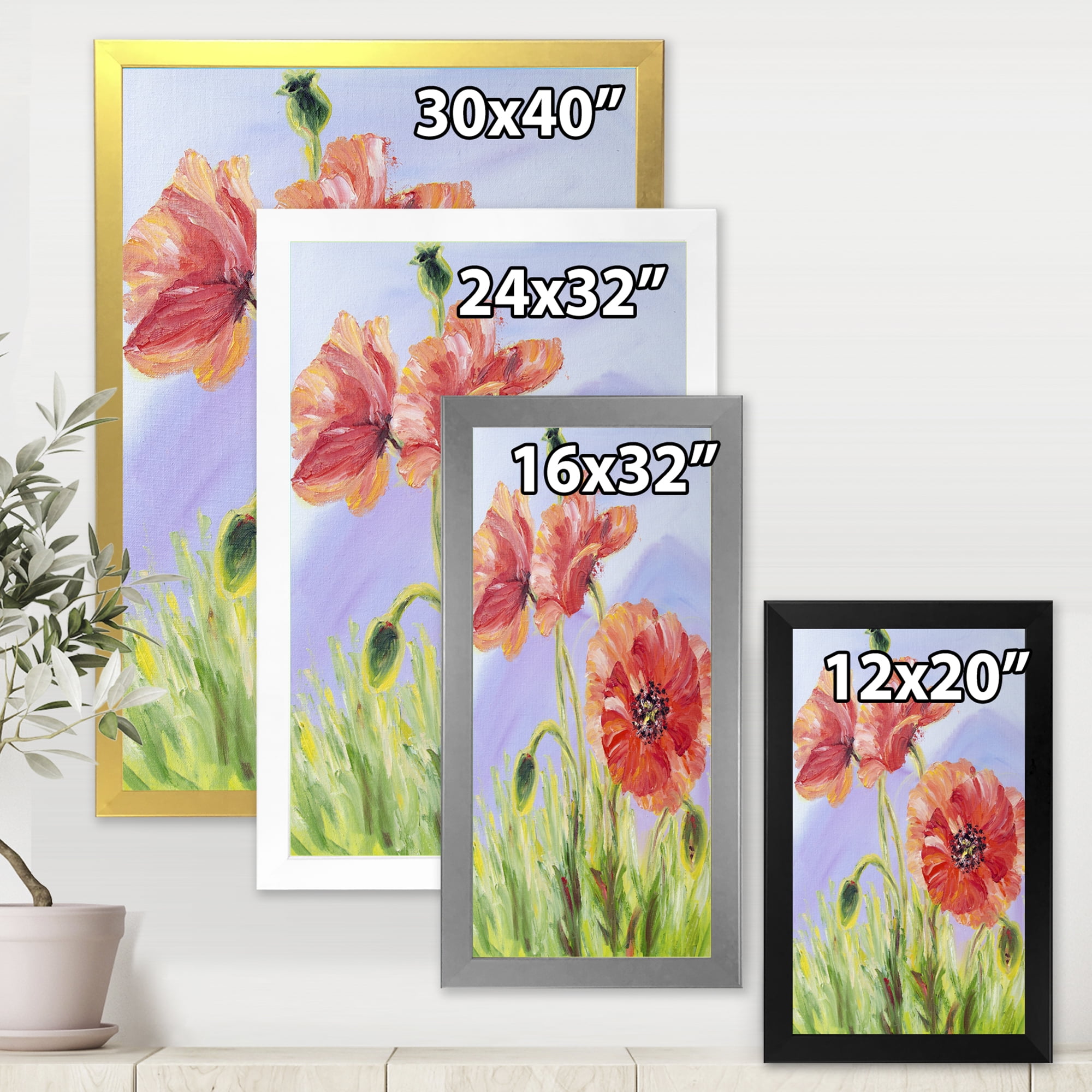 Designart 'Blossoming Poppies At Dawn' Traditional Framed Art Print