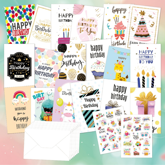 38 Pzas Tarjeta de Feliz Cumpleaños con sobre, Pequeña Bendición Escrita a Mano, Tarjeta de Felicitación de Celebración Personalizada con Tema de Caricatura y anime