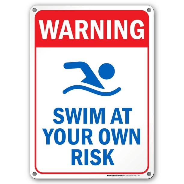 Warning Swim at Your Own Risk Swimming Pool Rules Sign 10" X 14