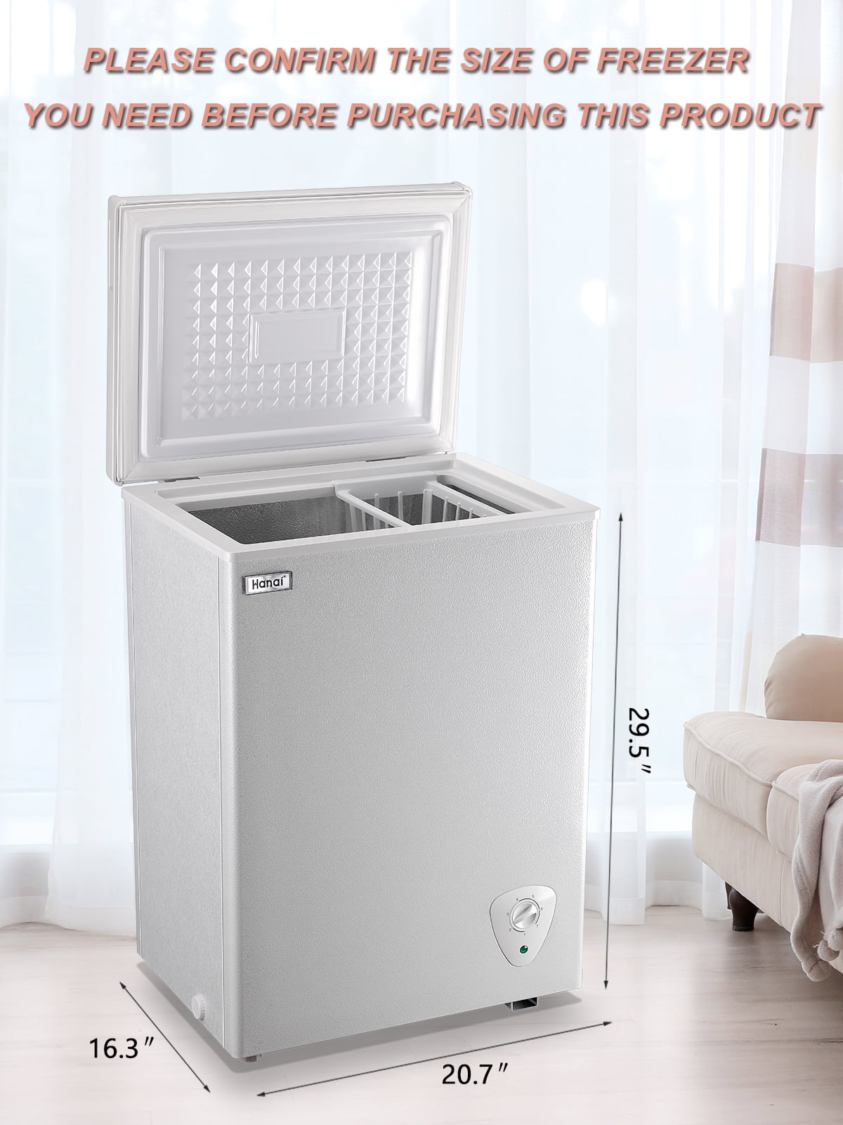wan♡wan③ オーシャンホワイト WANAI 3.5 Cu. Ft. Hinged Chest Freezer, White with Removable