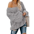 thumbnail image 1 of Asyoly Women Ribbed Cable Knit Sweater Long Sleeve Solid Color Off Shoulder Sexy Deep V Neck Casual Loose Pullover Oversized Jumpers, 1 of 7