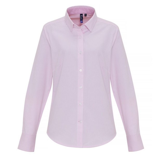 Premier - Blusa de Rayas de Oxford para Mujer (Rosa, Blanco)