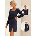 thumbnail image 2 of Vestido De Mujer De Manga Larga De Gasa Con Panel De Contraste Frontal Fruncido Y Cuello Cuadrado Azul Oscuro S, 2 of 6