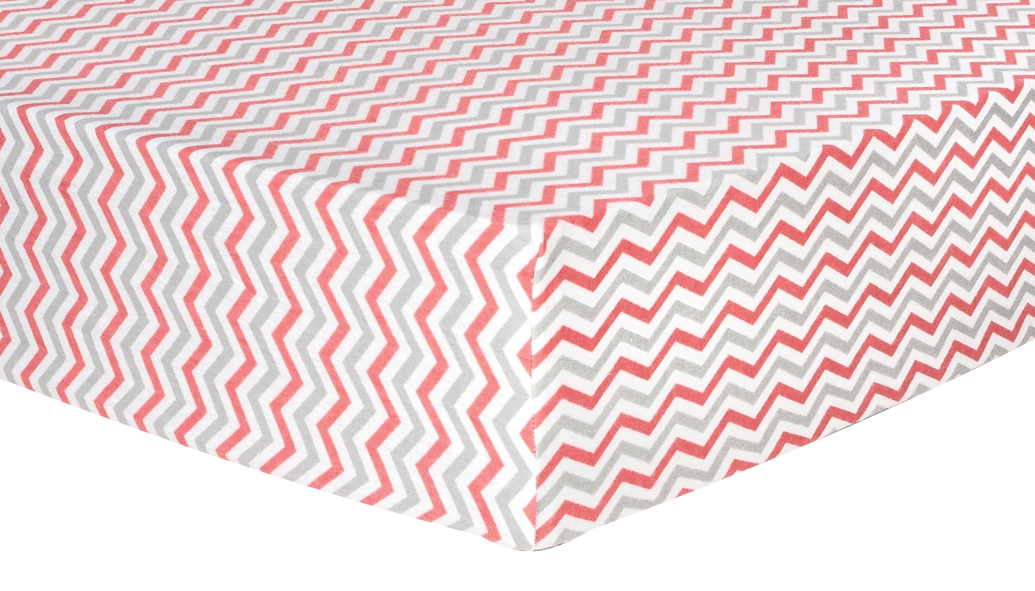 Coral and Gray Chevron Deluxe Flannel Fitted Crib Sheet
