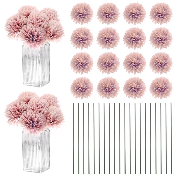 Uxcell Flores de Bola de Crisantemo Artificial, Ramos de Seda de Hortensia Falsos para el Hogar/Boda Rosa Otoñal 30 Pack
