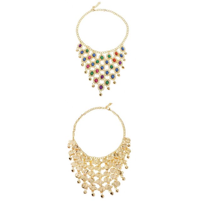 Collar de Lentejuelas de Danza del Vientre Jinwen Gitana Tribal con Campanas