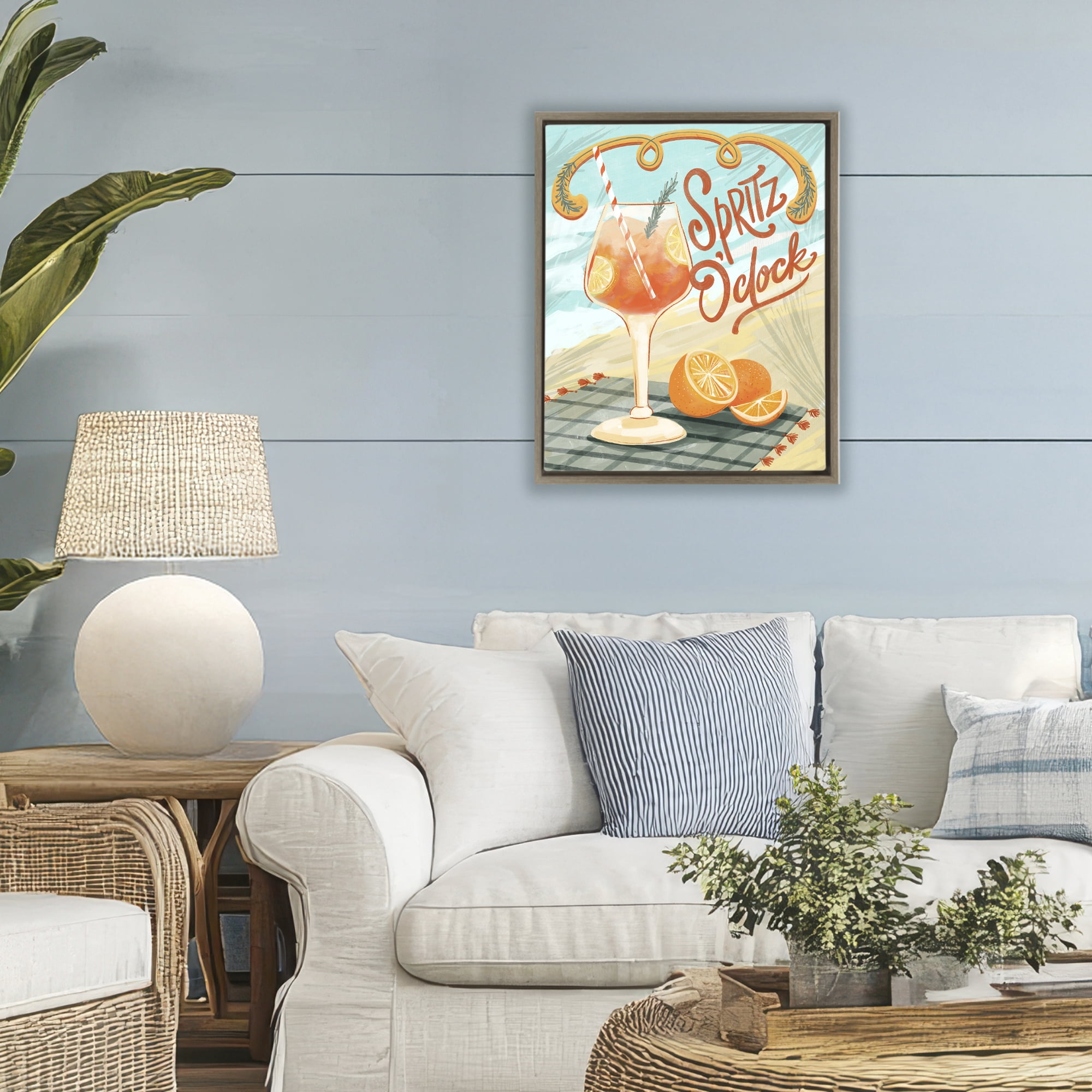 Stupell Industries Spritz O'Clock Citrus Cocktail Brown Framed Floater Canvas Wall Art, design by Connie Summers