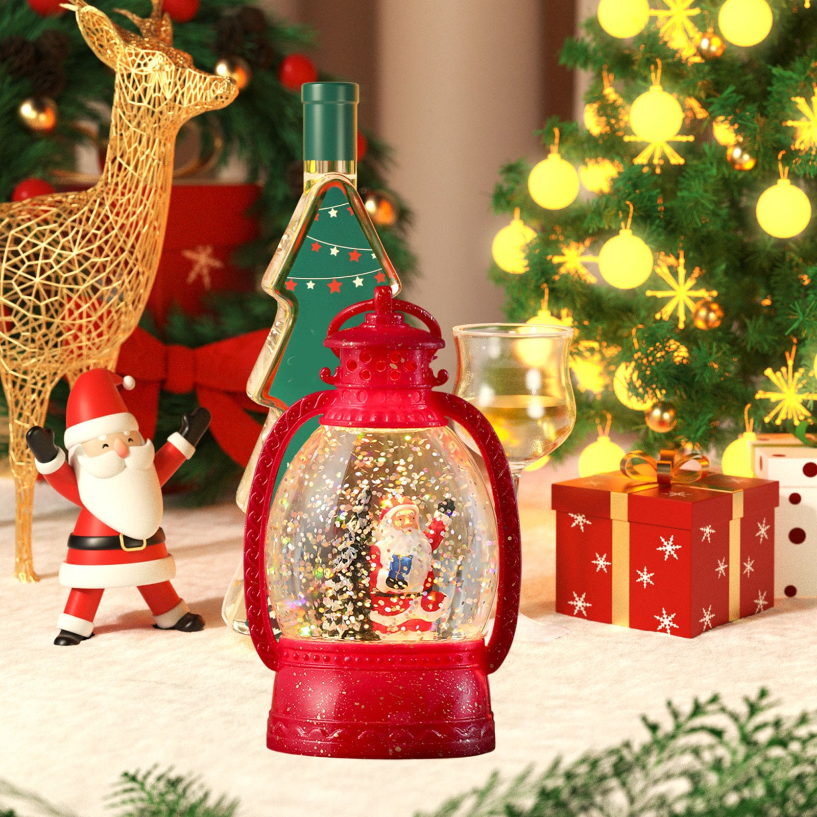 Portable Battery Christmas Lantern with LED Lights - Festive