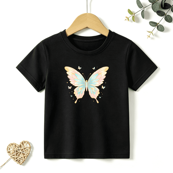 Girls Graphic Tees Pastel Butterfly Kids T Shirt Cute Magical 100% Cotton Short Sleeve Soft Tops 4-13Y