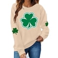 thumbnail image 2 of Moxiu St Patricks Day Women Sweatshirt Green Irish Clover Long Sleeve Sweatshirt Crewneck Shamrock Printed Pullover Tops 2025 Beige,L, 2 of 5