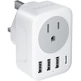 thumbnail image 1 of Adaptador de enchufe de viaje RATEA tipo G con 3 tomas USB-A y 1 USB-C, 1 of 7
