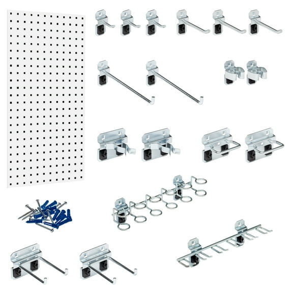 Triton Products LB18-1WH-Kit White 18 Gauge Steel Pegboard with 18-Piece LocHook Assortment